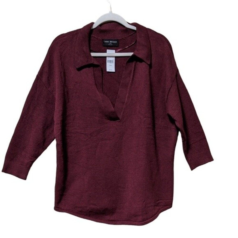 Lane Bryant deep v-neck collared cranberry pull over layering women's size 14/16